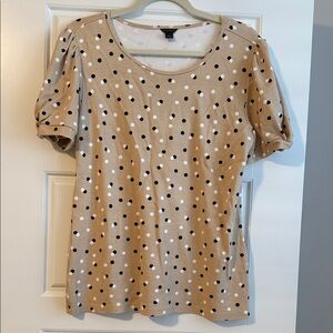 Ann Taylor Tan Polka Dot Short Sleeve Top